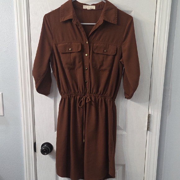BeBop Brown Mini Shirt Dress - Picture 1 of 3